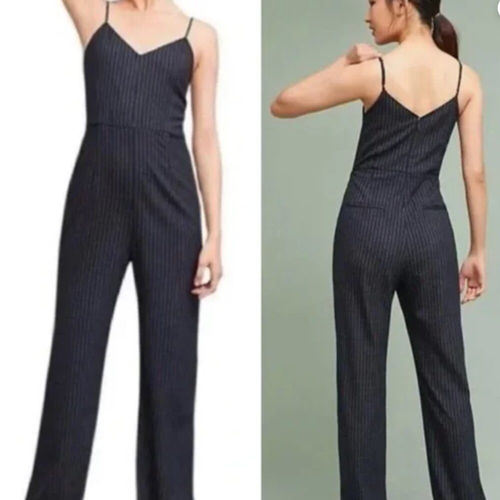 Anthropologie Essential Jumpsuit Striped Wide Leg Sz 14